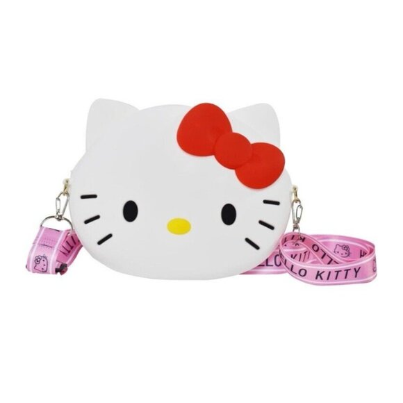 Hello Kitty Purse Kawaii Cat Side Bag Gift for Girls White With Red Bow Silicone - Picture 1 of 6